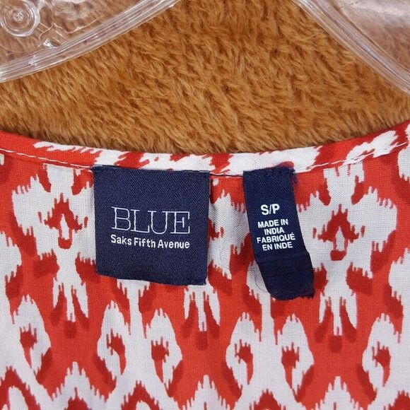 SAKS FIFTH AVE Womens Top Small Red Pullover Tank Ikat Tassel Sleeveless Preppy - Picture 2 of 7